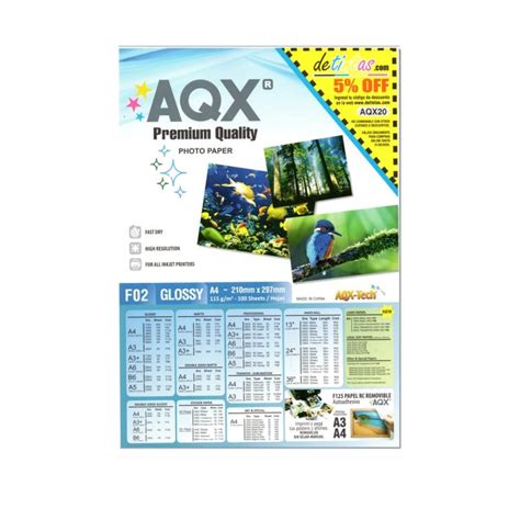 Papel Fotografico Glossy Bifaz 220 Grs Aqx Tech X 20 H Insumos Abraham