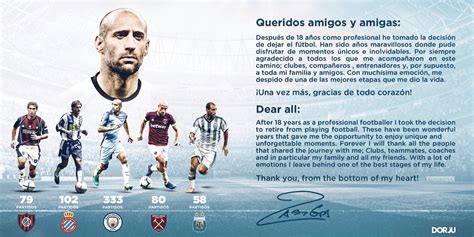 Pablo Zabaleta confirms his retirement. : r/MCFC