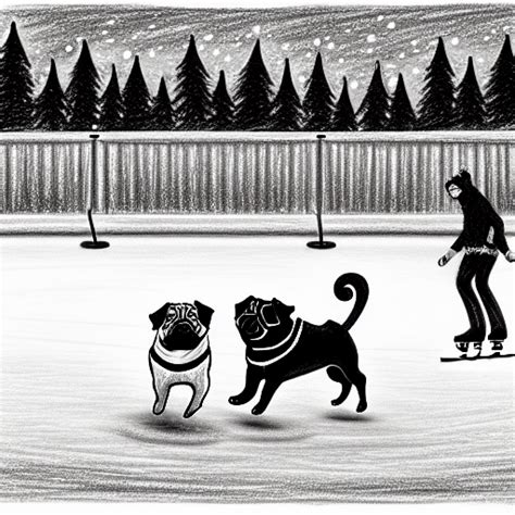 Pugs Ice Skating In Snow · Creative Fabrica