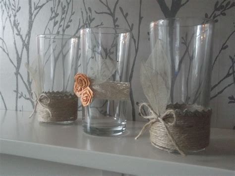 Handmade By Rose And Maud Natural Twine Upcycled Glass Tea Light Holders Glass Tea Light Holders