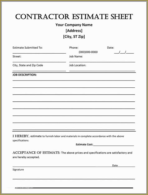 Contractor Bid Sheet Template Free Of Printable Blank Bid Proposal forms | Heritagechristiancollege