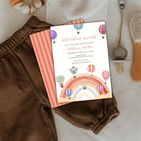 Colorful Rainbow Hot Air Balloon Baby Shower Invitation Zazzle