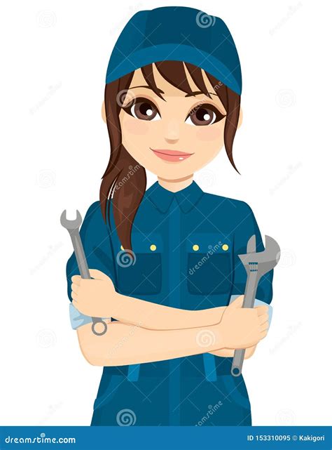 Female Mechanic Holding Tools Stock Vector Illustration Of Uniform