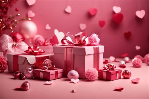 Premium AI Image | Valentines day design Realistic 3d pink gifts boxes ...