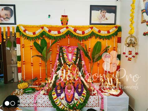 Traditional Pooja Decor Flower Decoration At Home For Pooja