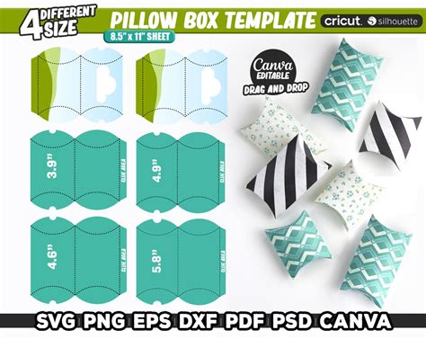 Pillow Box Template, Pillow Box Svg, Pillow Boxes Svg Bundle, Favor Box Template, Gift Box ...