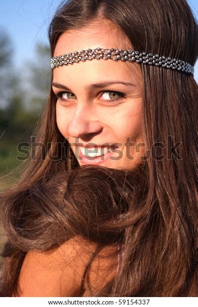 Hippie Brunette Girl Outdoors Summer Portrait Stock Photo Edit Now