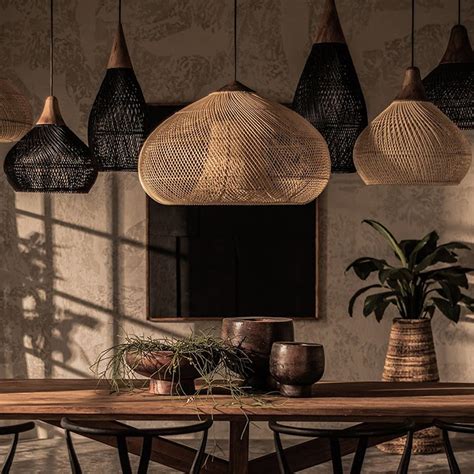 Wabi Sabi Style Retro Dining Room Chandelier Rattan Zen Pendant Light