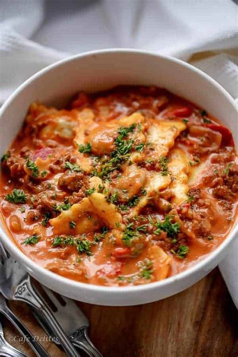 One Pot Ravioli in a Creamy Tomato Beef Sauce