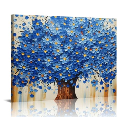 JEUXUS Hand Painted Abstract Canvas Wall Art Modern Textured Blue