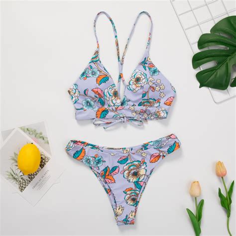 New Bikini Two Piece Swimwear Retro Flower Printing Swimsuit Bikini And Swimwear Price