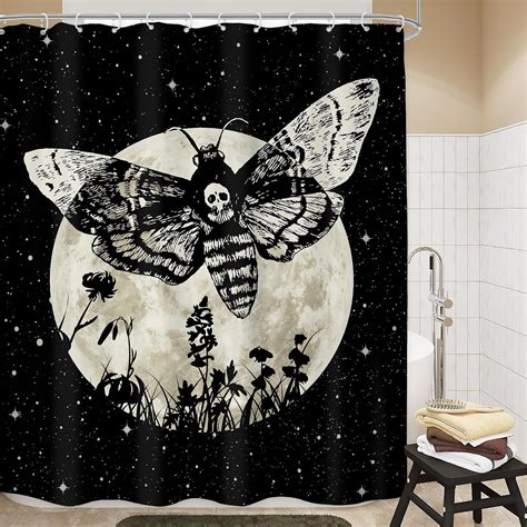 Amazon LGhtyro Gothic Skull Moth Shower Curtain Bathroom Set