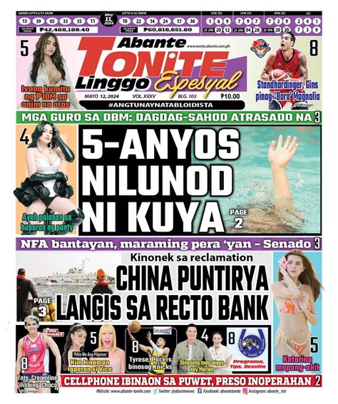 Tonite Front Page Balita Ngayong Mayo Abante Tonite