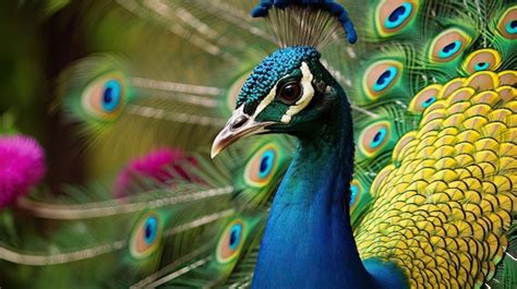 Premium Ai Image Portrait Of Beautiful Peacock With Feathers Out