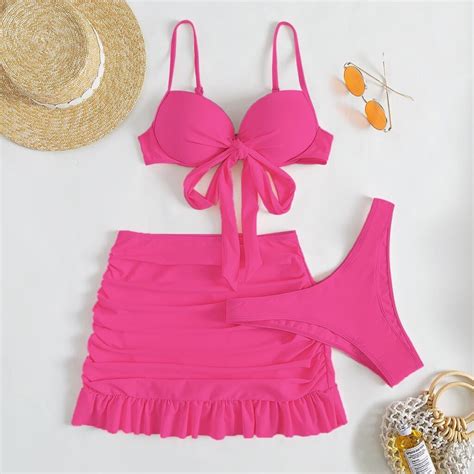 Kawaii Bikini With Skirt Push Up 3 Piece Set SALE