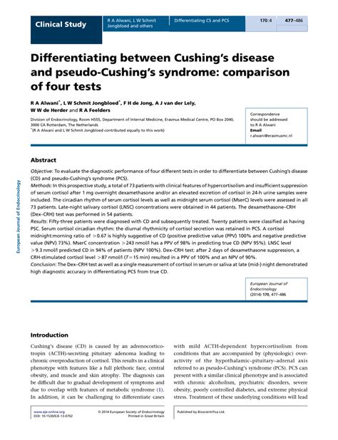 Pdf Differentiating Between Cushings Disease And Pseudo Cushings