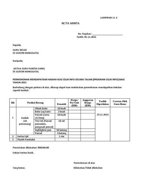 Lampiran Nota Minta Program Celik Info Sains 2021 Pdf