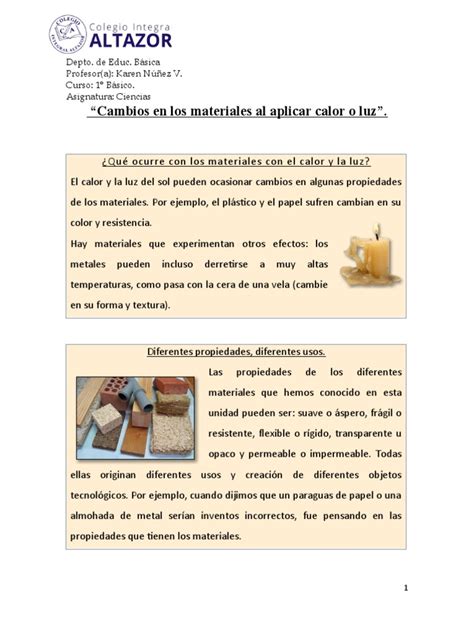 Guia Ciencias Cambios En Los Materiales Pdf