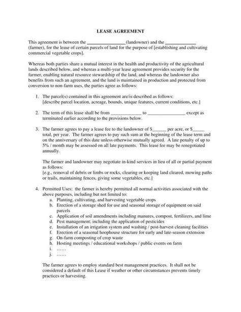 Examples Of Lease Agreements Farm Lease Agreement Templates Pdf Word