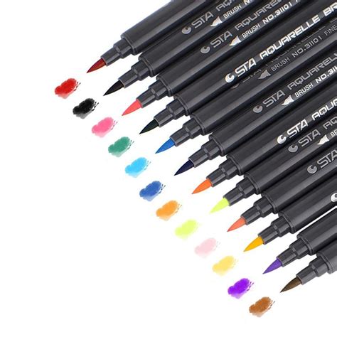 Sta 12 Colors Set Artist Brush Sketch Marker Pens Water Based Ink Twin