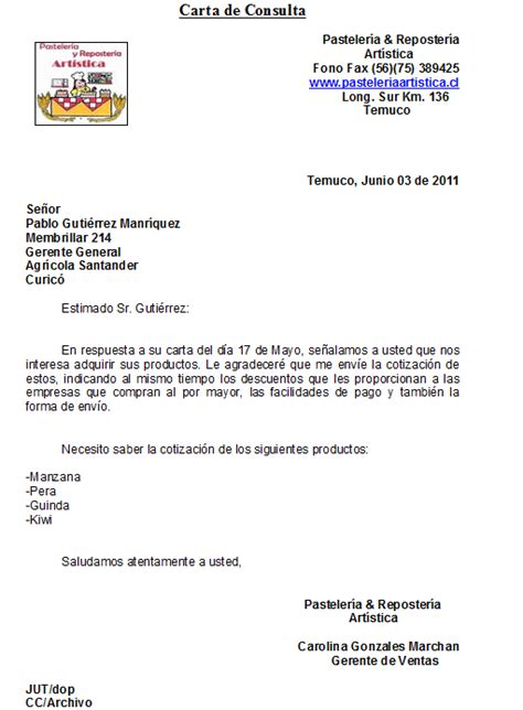 Carta De Consulta Y Respuesta Ejemplo