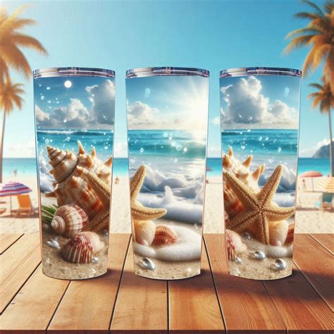 Seashells Beach Ocean Oz Skinny Tumbler Sublimation Design Straight