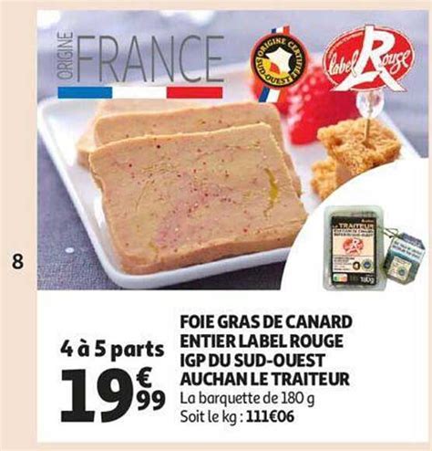 Promo Foie Gras De Canard Entier Label Rouge Igp Du Sud Ouest Auchan Le