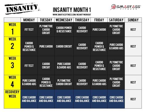 Insanity Workout Calendar Month