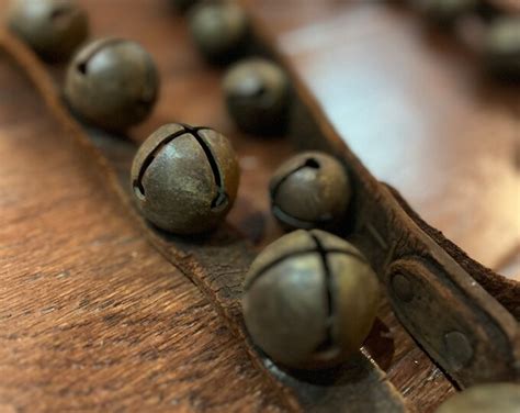 Antique Sleigh Bells On Leather Strap Etsy