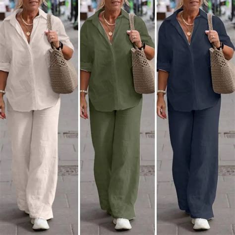 1 Set Trendy Women Summer Suit Two Piece Set Plus Size Casual Outfit Linen Top Long