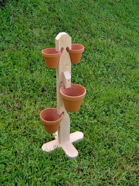 Wooden Plant Stand For Clay Pots Freestanding For 4 6 Or 8 Pots Natural Or Burnt Finish Made In