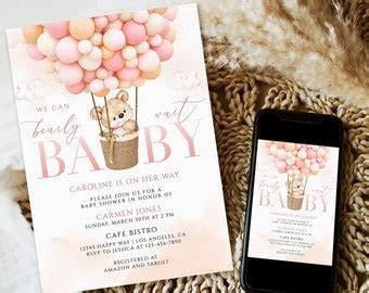 Teddy Bear Hot Air Balloon Shower Diaper Raffle Sign Boy Blue Teddy Bear Baby Shower We Can