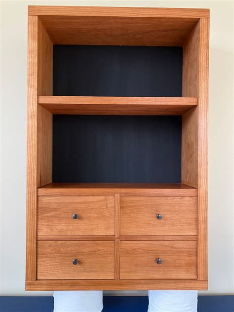 Cherry Wall Shelf With Drawers Etsy