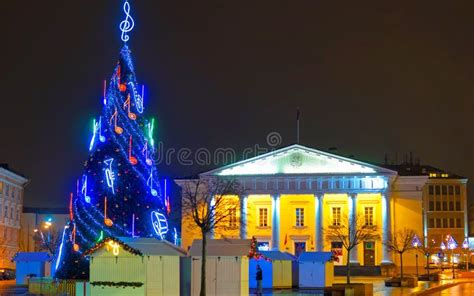 Traditional Christmas Market In Vilnius Town Hall Reflex Stock Photo