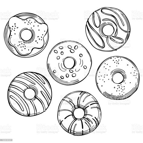 Donuts Vector Illustration Stock Illustration Download Image Now Doughnut Line Art Sketch