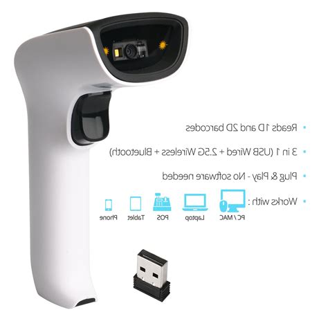 Wireless 2D Bluetooth Barcode Scanner: 3-in-1 Rechargeable 1D