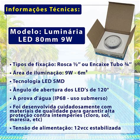 Luminária de Piscina LED Monocromático Iluctron 9w 80mm Pool Store