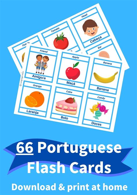 Printable PORTUGUESE Flashcards PDF 66 First Words for Beginners ...