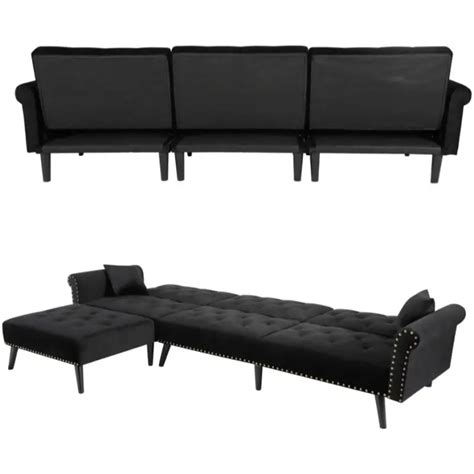 Wide Velvet Reversible Sleeper Sofa Chaise Vigshome