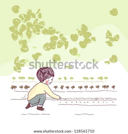 Boy Sowing Seeds Stock Vector Illustration 128565710 : Shutterstock