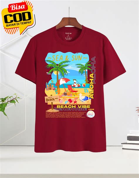 Sultankaos Baju Distro Combed Unisex Bahan Adam Lembut Gambar Pantai