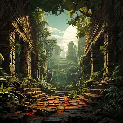 Premium Photo | Aztec Ruin Jungle Wall A Clearing Backdrop