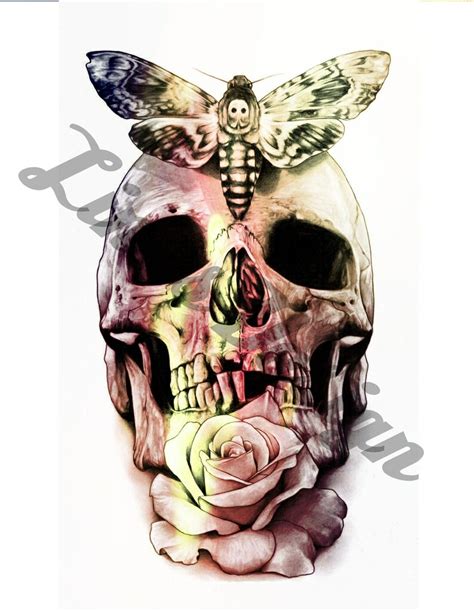 Skull Butterfly And Rose Waterslide Decal For Tumblers Tattoo Etsy