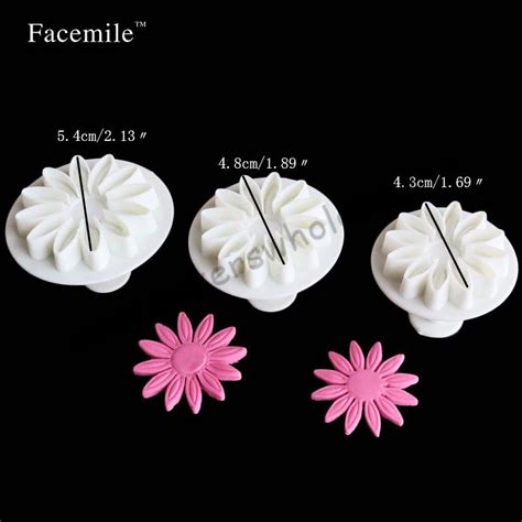 3 Pcs Set Veined Sunflower Daisy Gerbera Flower Fondant Cake Cookie