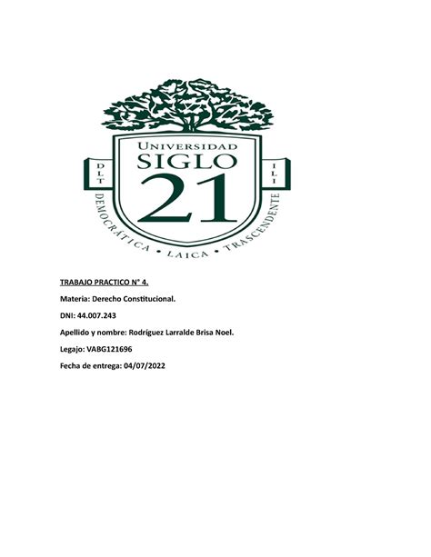 Tp Constitucional Trabajo Practico N Materia Derecho