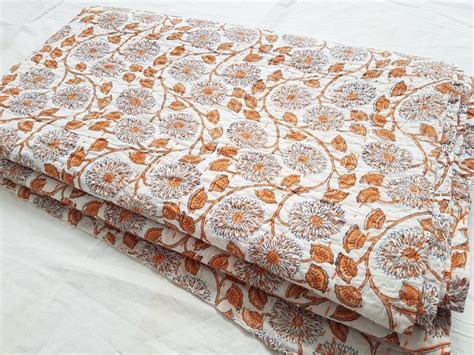 Indian Kantha Quilt Block Printed Kantha Blanket Cotton Kantha Etsy