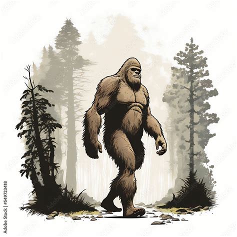 Bigfoot Walking Through The Forest Created Using Midjourney And