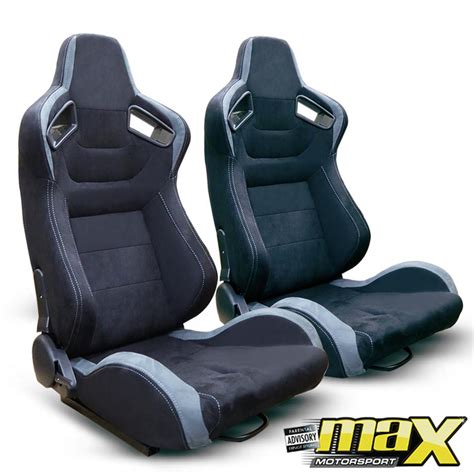 Reclinable Racing Seats Black And Grey Suede Pair Max Motorsport