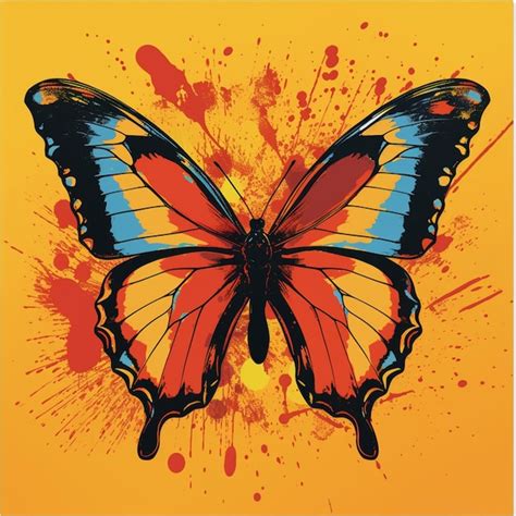 Brightly Colored Butterfly With Splattered Spots On Orange Background