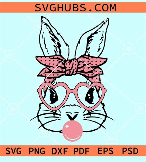 Bubble Gum Bunny With Sunglasses And Bandana Svg Easter Bunny Svg